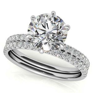 1.50Ct Round Moissanite & Lab Diamond Ring Set
